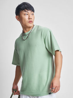 HIGHLANDER - Green Solid Polyester Oversized Fit T-Shirt