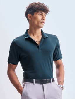 HIGHLANDER - Teal Solid Rayon Blend Regular Fit Polo T-Shirt