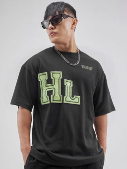HIGHLANDER - Black Typography Cotton Blend Oversized Fit T-Shirt