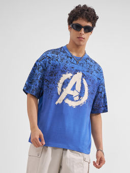 HIGHLANDER - Blue Graphic Cotton Oversized Fit T-Shirt