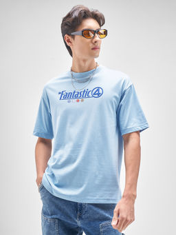 HIGHLANDER - Blue Graphic Cotton Relaxed Fit T-Shirt