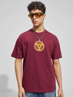 HIGHLANDER - Red Graphic Cotton Relaxed Fit T-Shirt