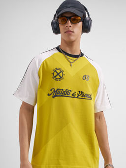 HIGHLANDER - Yellow Colorblock Cotton Relaxed Fit T-Shirt
