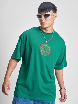 HIGHLANDER - Green Graphic Cotton Blend Oversized Fit T-Shirt