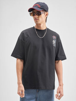 HIGHLANDER - Black Graphic Cotton Oversized Fit T-Shirt