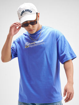 HIGHLANDER - Blue Graphic Cotton Oversized Fit T-Shirt