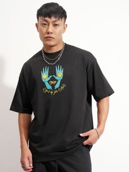 HIGHLANDER - Black Graphic Cotton Oversized Fit T-Shirt