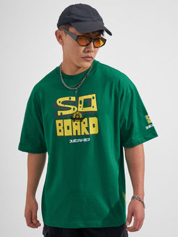 HIGHLANDER - Green Graphic Cotton Oversized Fit T-Shirt