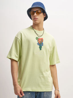 HIGHLANDER - Green Graphic Cotton Oversized Fit T-Shirt