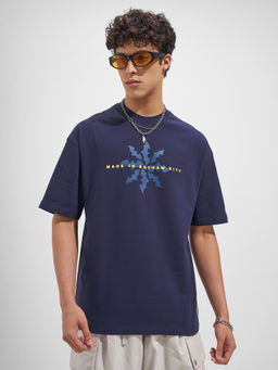 HIGHLANDER - Blue Graphic Cotton Oversized Fit T-Shirt