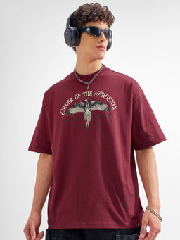 HIGHLANDER - Red Graphic Cotton Oversized Fit T-Shirt