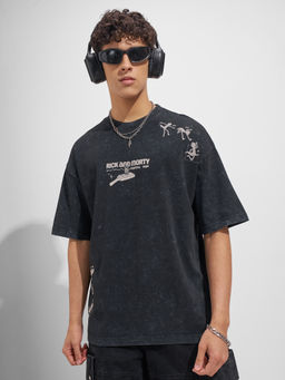 HIGHLANDER - Black Graphic Cotton Oversized Fit T-Shirt