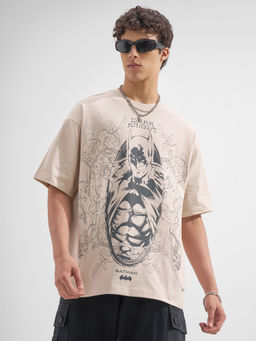 HIGHLANDER - Beige Graphic Cotton Oversized Fit T-Shirt