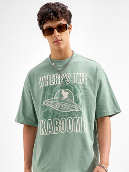 HIGHLANDER - Green Graphic Cotton Oversized Fit T-Shirt