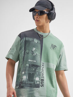 HIGHLANDER - Green Graphic Cotton Relaxed Fit T-Shirt