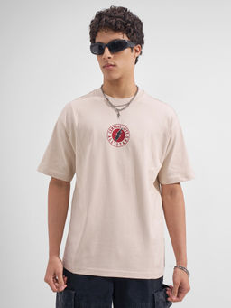 HIGHLANDER - Beige Graphic Cotton Relaxed Fit T-Shirt