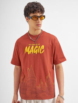 HIGHLANDER - Rust Graphic Cotton Relaxed Fit T-Shirt
