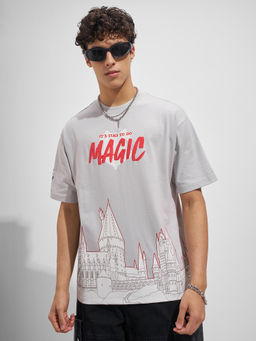 HIGHLANDER - Grey Graphic Cotton Relaxed Fit T-Shirt
