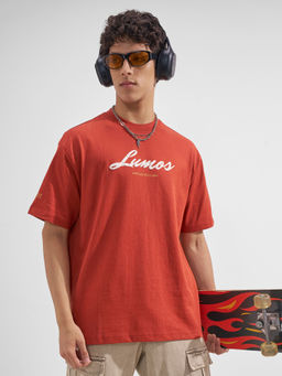 HIGHLANDER - Rust Graphic Cotton Relaxed Fit T-Shirt