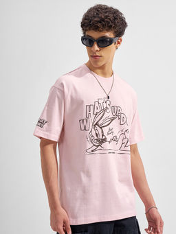 HIGHLANDER - Pink Graphic Cotton Relaxed Fit T-Shirt
