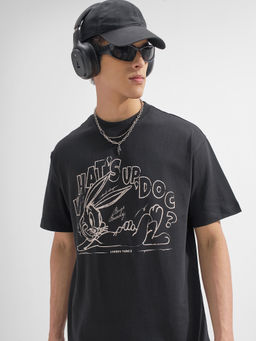 HIGHLANDER - Black Graphic Cotton Relaxed Fit T-Shirt