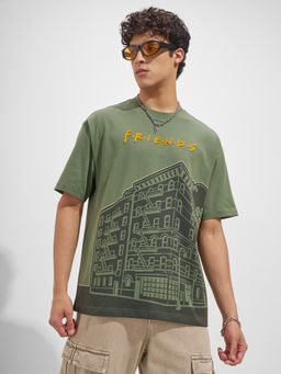 HIGHLANDER - Olive Graphic Cotton Relaxed Fit T-Shirt