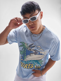 HIGHLANDER - Blue Graphic Cotton Blend Relaxed Fit T-Shirt
