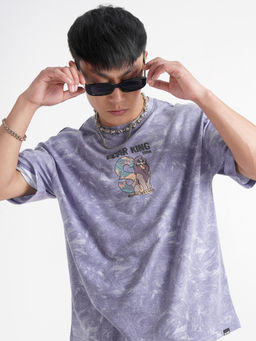 HIGHLANDER - Purple Graphic Cotton Blend Oversized Fit T-Shirt