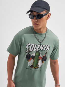 HIGHLANDER - Green Graphic Cotton Regular Fit T-Shirt