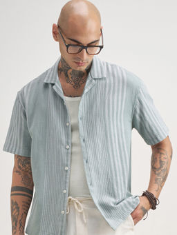 LOCOMOTIVE - Blue Stripes Cotton Oversized Fit Shirt