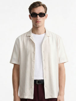 LOCOMOTIVE - Off White Stripes Cotton Oversized Fit Shirt
