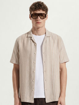 LOCOMOTIVE - Beige Stripes Cotton Oversized Fit Shirt