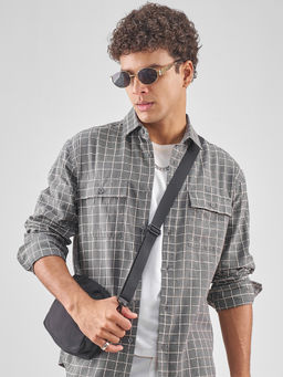 LOCOMOTIVE - Grey Checks Cotton Relaxed Fit Shirt