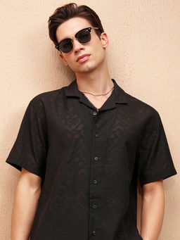 LOCOMOTIVE - Black Self Design Viscose Rayon Relaxed Fit Shirt