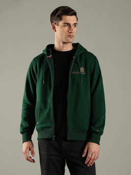 Tommy Hilfiger - Green Solid Cotton Regular Fit Hoodie