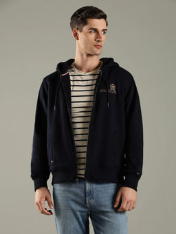 Tommy Hilfiger - Navy Blue Solid Cotton Regular Fit Hoodie