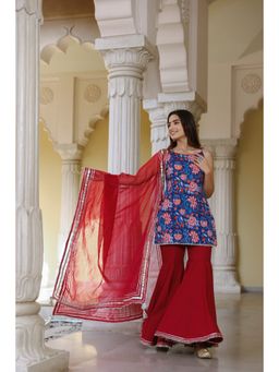 Ghoomar Jaipur - Sapphire Blue And Maroon Sharara (Set of 3)