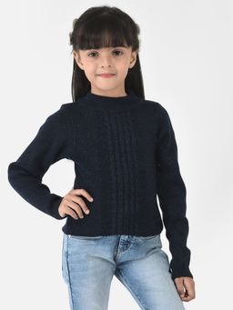 CRIMSOUNE CLUB - Girls Navy Blue Sweater In Self-designed Print