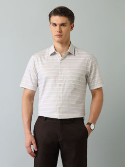 Arrow - Stripes Beige Half Sleeves Collar Neck Shirt