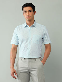 Arrow - Geometric Blue Half Sleeves Collar Neck Shirt