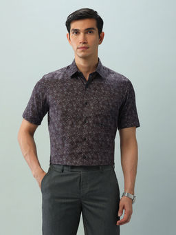 Arrow - Floral Purple Half Sleeves Collar Neck Shirt