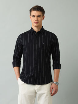 Arrow Sports - Stripes Black Full Sleeves Collar Neck Shirt