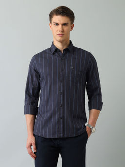 Arrow Sports - Stripes Blue Full Sleeves Collar Neck Shirt