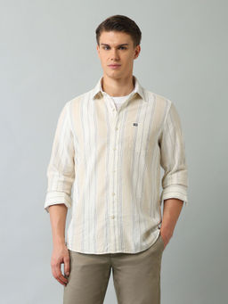 Arrow Sports - Stripes Beige Full Sleeves Collar Neck Shirt