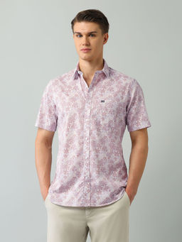 Arrow Sports - Floral Purple Half Sleeves Collar Neck Shirt