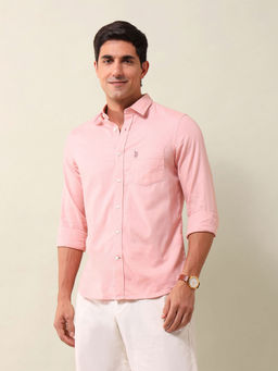 U.S. POLO ASSN. - Solid/Plain Pink Full Sleeves Collar Neck Shirt