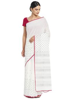 Fabindia - Cotton Hand Block Print Sari (White)