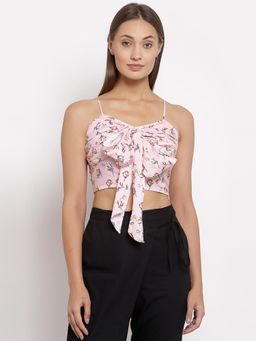 Ayrolane - Pink Printed Pleated Crop Top
