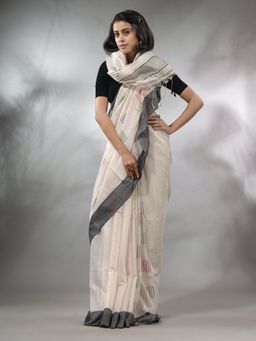 CHARUKRITI - Off White Tissue Handwoven Saree with Woven Designs & Unstitched Blouse
