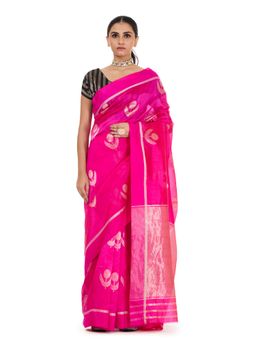 SARI KI ALMARI - Shona Pink Floral Woven Saree with Blouse Piece
